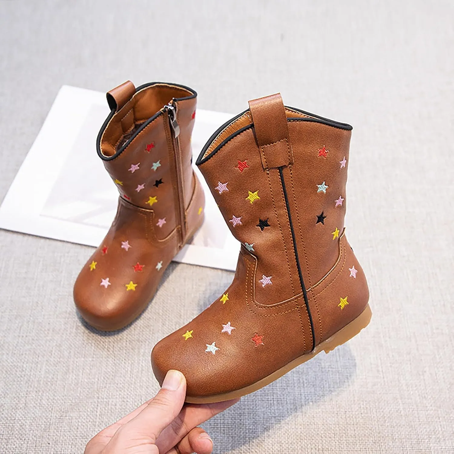 Girls' Cowboy Boots Western Country Ankle Boots Mid Calf Riding Shoes for Toddlers Little and Big Girls