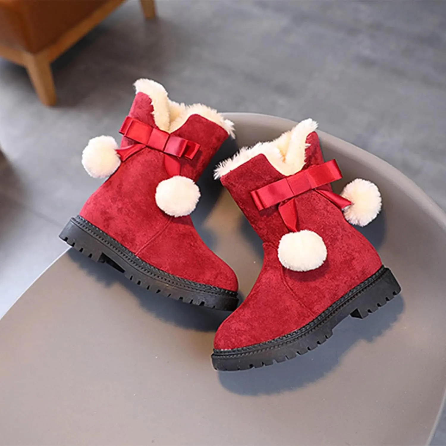 Girls Flecce Lined Mid Calf Boots Kids Boys Winter Snow Suede Faux Fr Lined Fuzzy Boots for Little Kid Big Kid