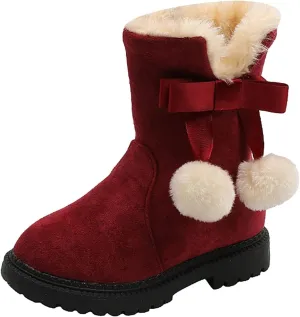 Girls Flecce Lined Mid Calf Boots Kids Boys Winter Snow Suede Faux Fr Lined Fuzzy Boots for Little Kid Big Kid