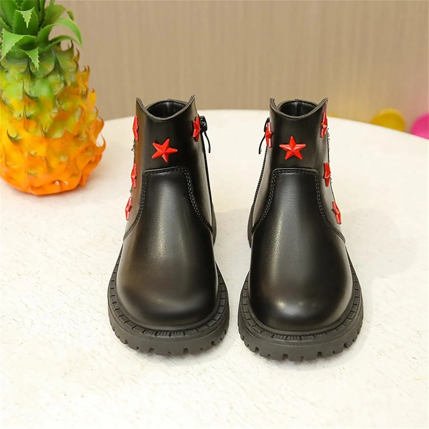 Girls Glitter Star Pattern Leather Ankle Boots Cute Cozy Rubber Bottom Non Slip Teen Winter Boots Girls