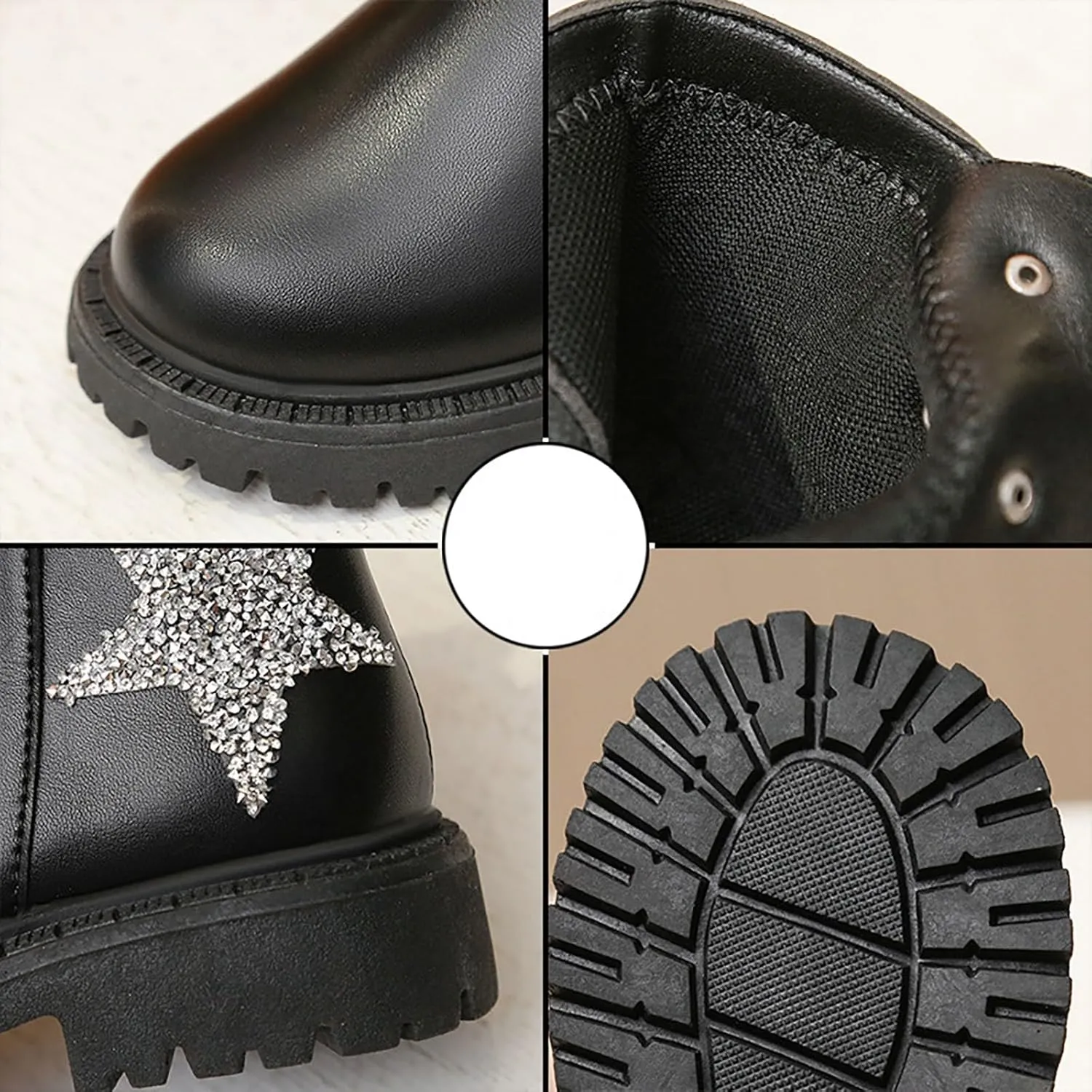 Girls Glitter Star Pattern Leather Ankle Boots Cute Cozy Rubber Bottom Non Slip Teen Winter Boots Girls