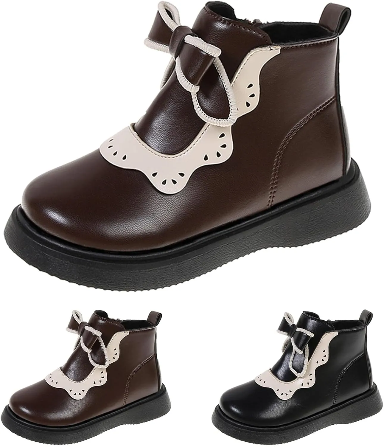 Girls Leather Ankle Boots Warm Snow Shoes Baby Bowknot Non Slip Round Toe Shoes Infant Warm Side Zipper Booties