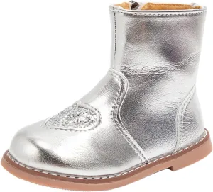 Girls Mary Jane Boots Winter Leather Ankle Boots Little Kid Side Zipper Soft Sole Flat Boots Sequins Low Calf Boots