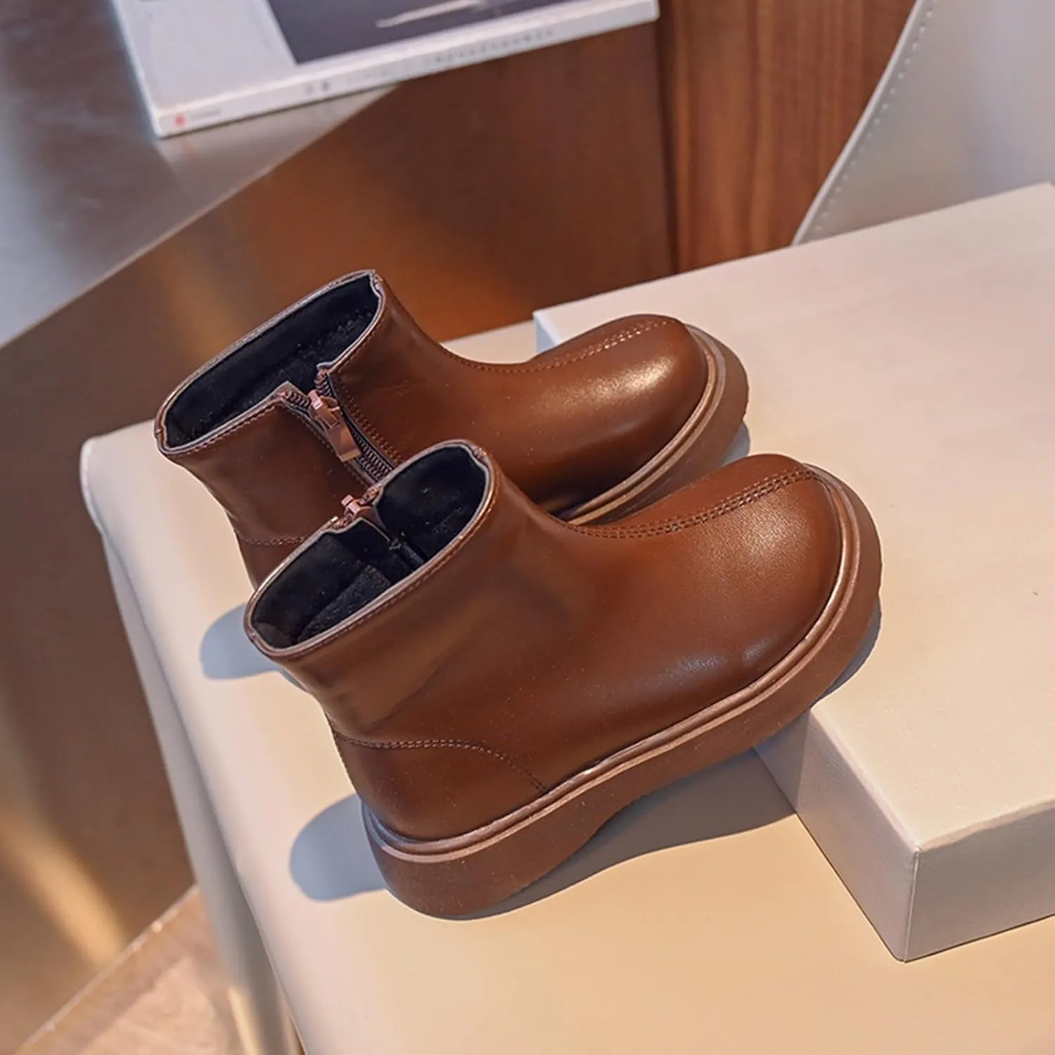 Girls Spring Autumn Winter Ankle Boots Side Zipper Short Boots Toddler Soft Bottom Non Slip Low Calf Boots