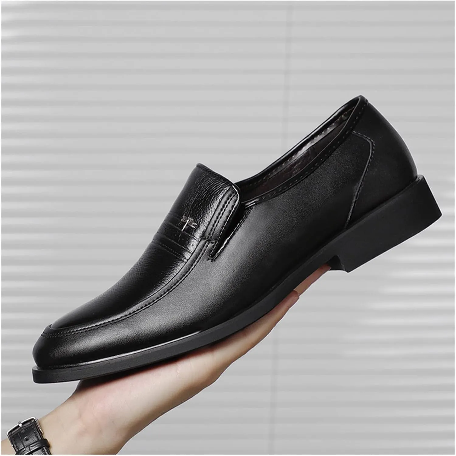 HASMI Men's Business Dress Leather Shoes Non-Slip Wear-Resistant Men's Shoes Breathable Work Leather Shoes Round Toe Dad Shoes