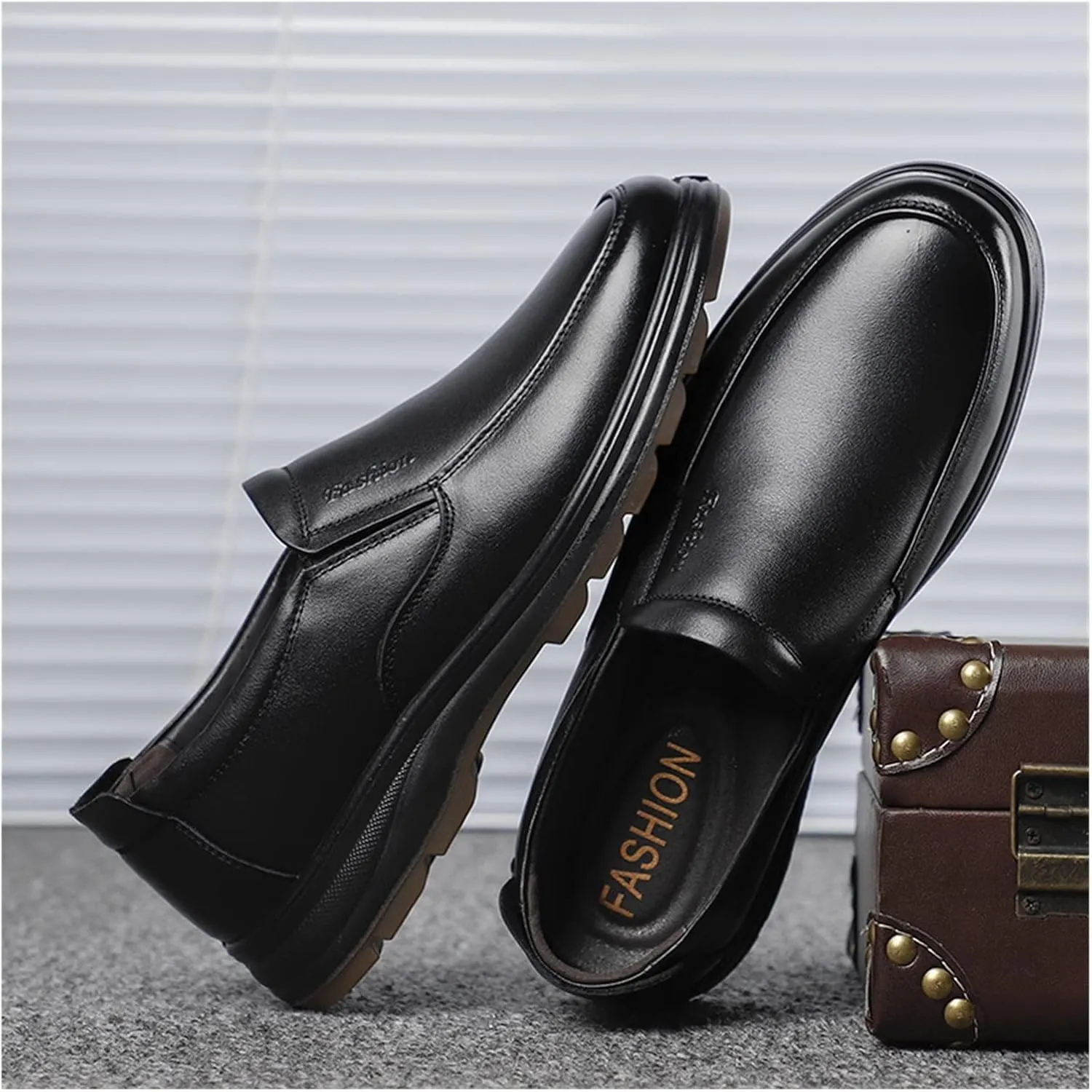HASMI Men's Shoes Autumn Breathable Business Dress Leather Shoes Men's Casual Dad Shoes Soft-Soled Work Leather Shoes