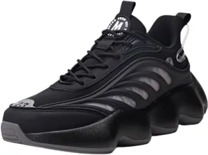 [Height-Boosting Athletic Sneakers Shoes] Versatile Men's Athletic Sneakers - Thick Sole, Height-Boosting Dad Shoes in Black & White Stripe, Breathable Fabric Lining, All-Season Outdoor