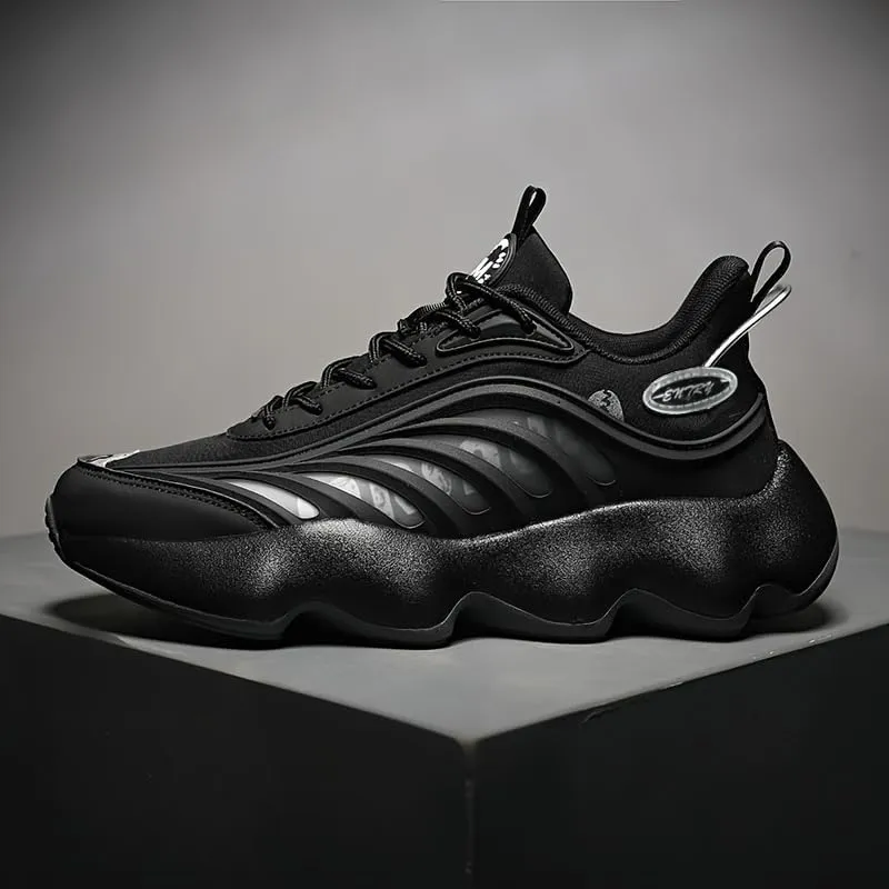 [Height-Boosting Athletic Sneakers Shoes] Versatile Men's Athletic Sneakers - Thick Sole, Height-Boosting Dad Shoes in Black & White Stripe, Breathable Fabric Lining, All-Season Outdoor