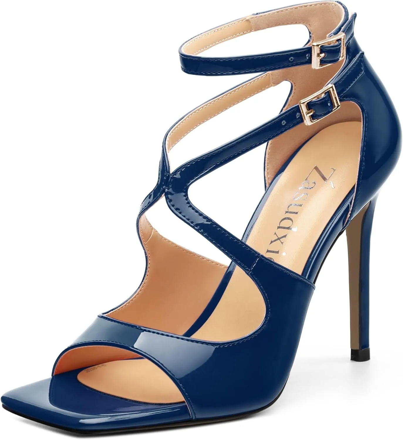 High Heels for Women, Women's Stiletto Heels Cross Strappy Square Open Toe Sexy Sandals Ankle Strap Buckle High Heels Fashion Dress Prom Sandals