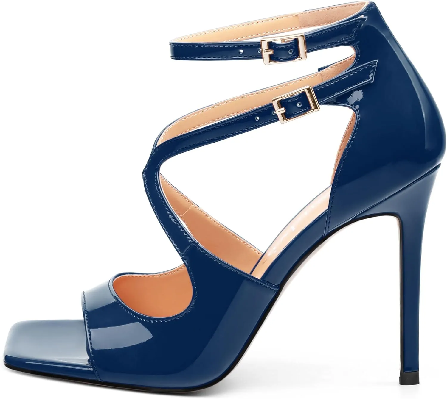 High Heels for Women, Women's Stiletto Heels Cross Strappy Square Open Toe Sexy Sandals Ankle Strap Buckle High Heels Fashion Dress Prom Sandals