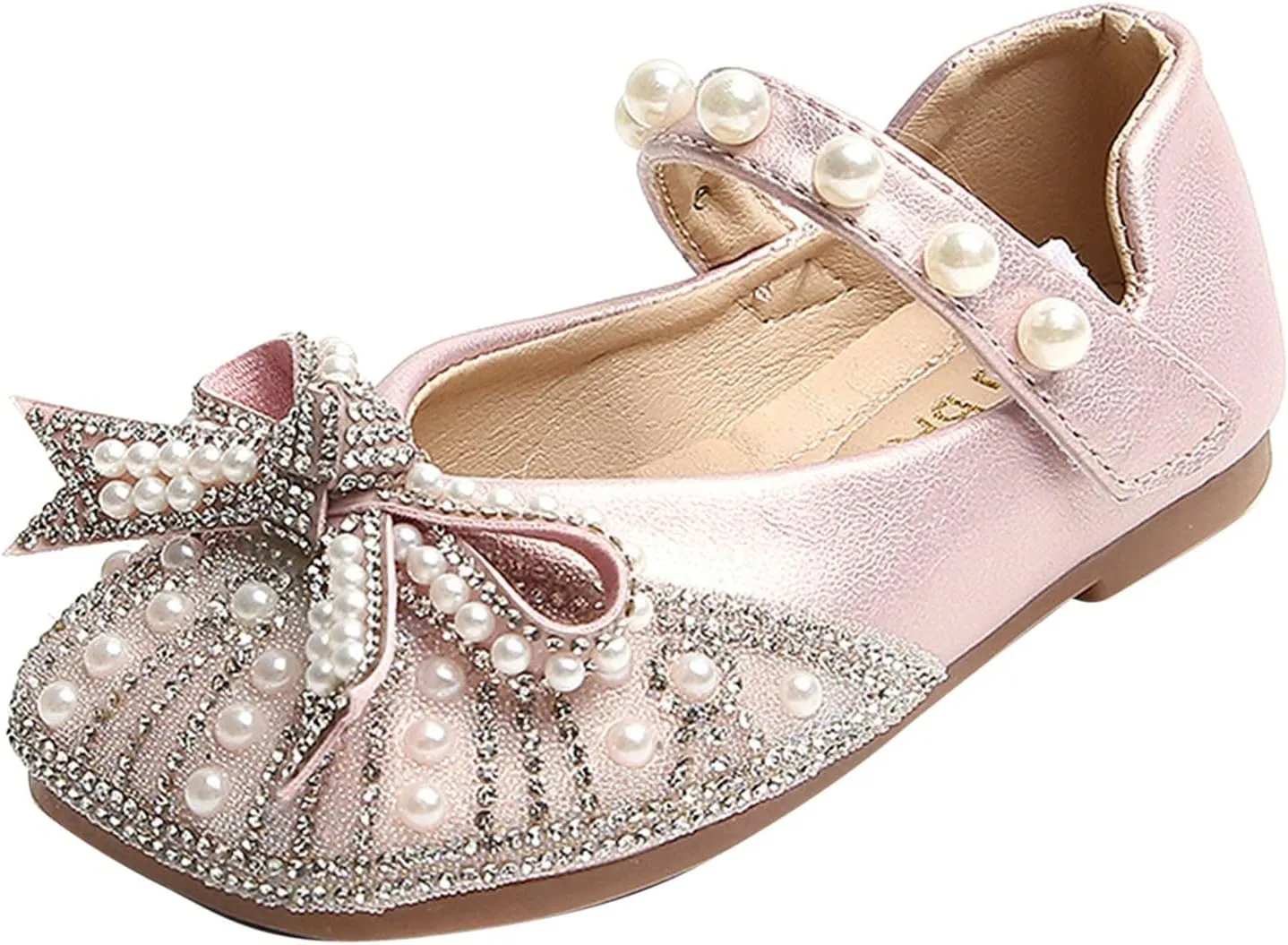 IWIHMIV Dress Up Shoes for Toddler Girls Pearl Rhinestone Bow Dress Shoes Princess Mary Jane Party Dress Shoes