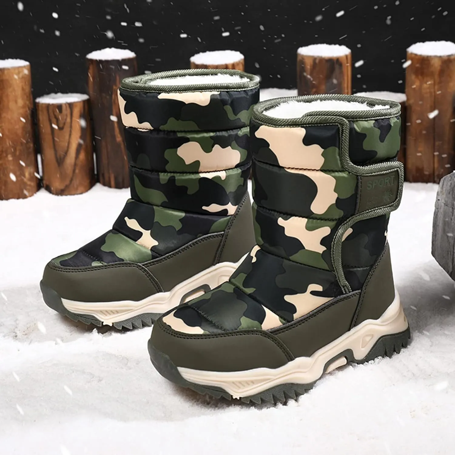 Kids Boys Girls Snow Boots Winter Faux Fur Lined Warm Shoes Outdoor Non Slip Walking Boots Insulated Ankle Boots