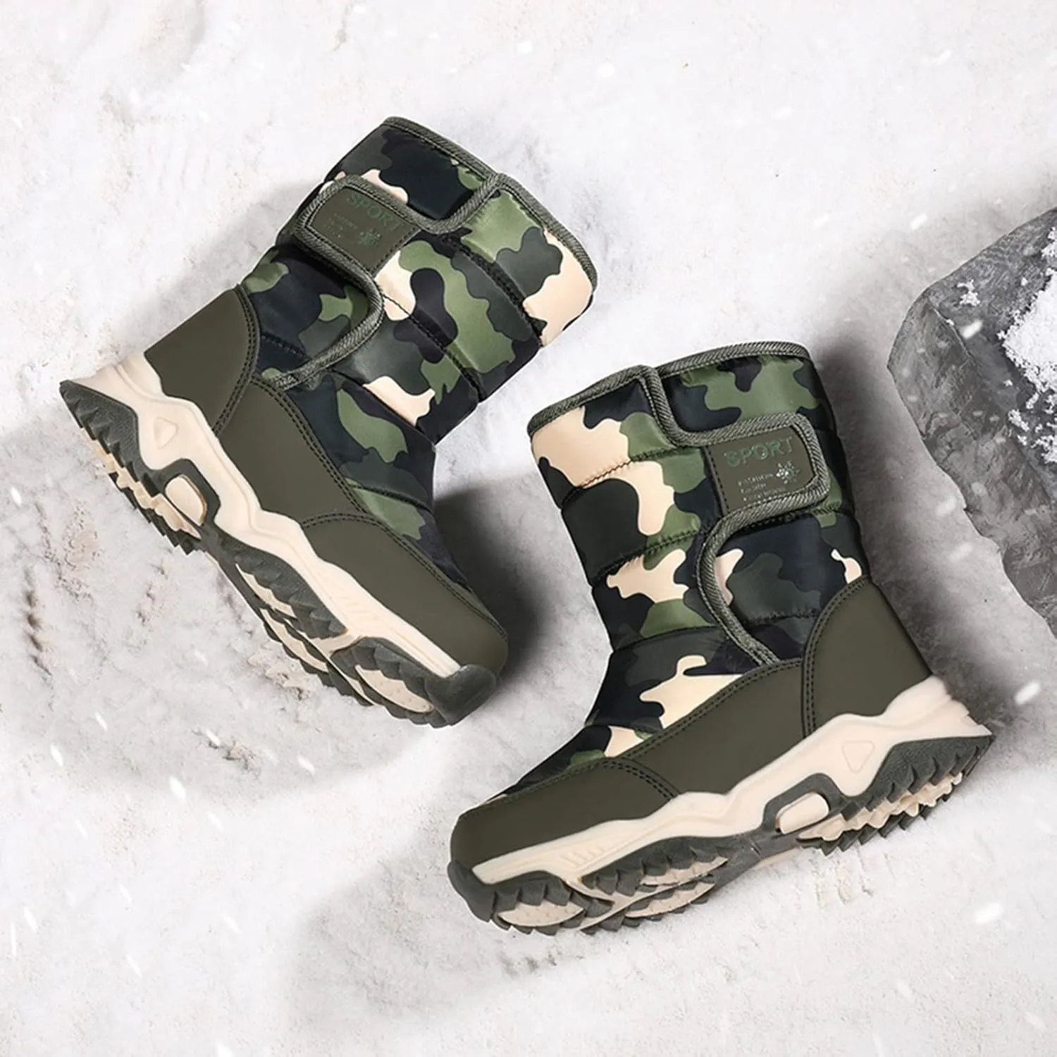 Kids Boys Girls Snow Boots Winter Faux Fur Lined Warm Shoes Outdoor Non Slip Walking Boots Insulated Ankle Boots