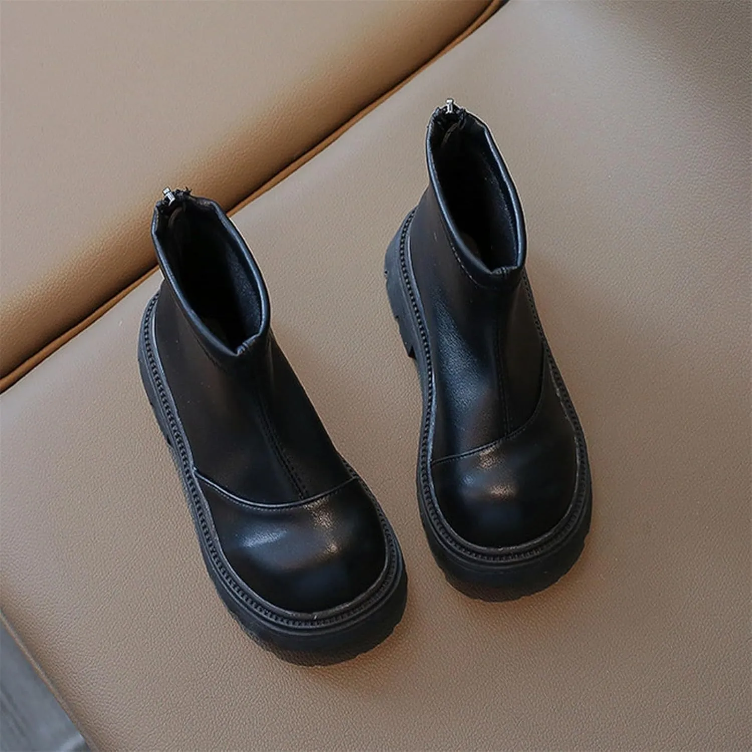 Kids Girls Ankle Boots Comfortable Winter Warm Flat Non-Slip Snow Boots for Toddler Little/Big Toddler Girl Zippe Boots