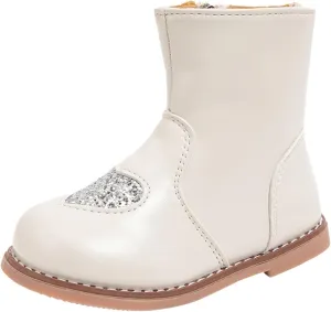Kids Girls Short Ankle Boots Sweet Heart Sequin Side Zipper Dress Booties 2024 Fashion Trendy Platform Shoes