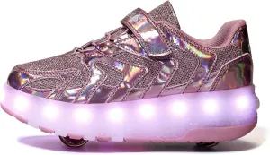 Kids LED Roller Skate Shoes with Double Wheels Rechargeable Retractable Wheels Light Up Sneakers for Christmas Birthday Gifts