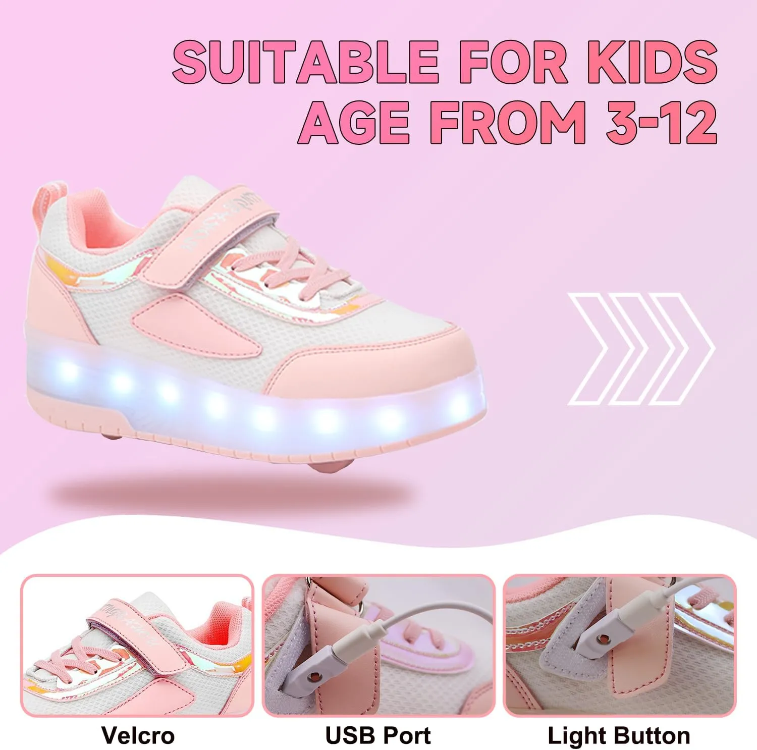 Kids LED Roller Skate Shoes with Double Wheels Rechargeable Retractable Wheels Light Up Sneakers for Christmas Birthday Gifts
