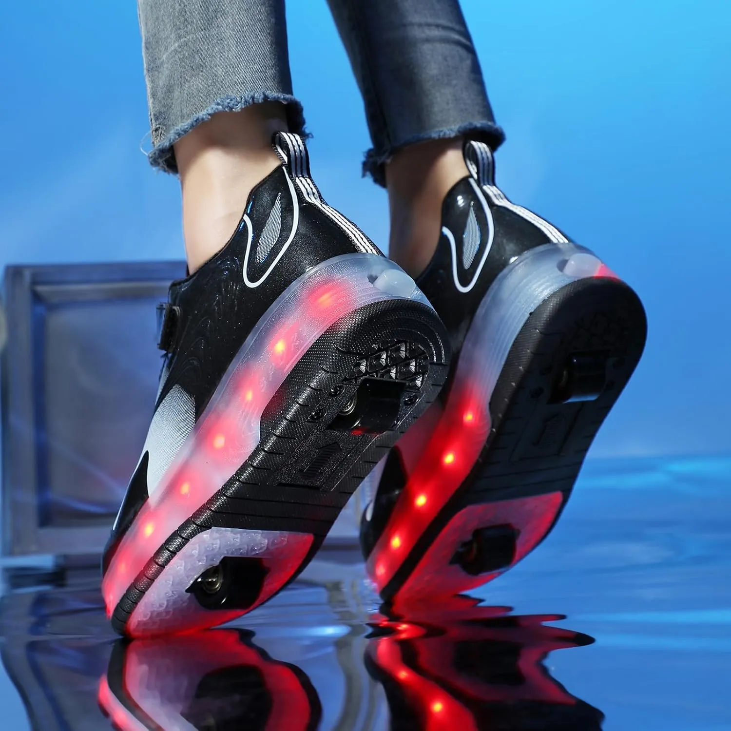 Kids LED Roller Skate Shoes with Double Wheels Rechargeable Retractable Wheels Light Up Sneakers for Christmas Birthday Gifts