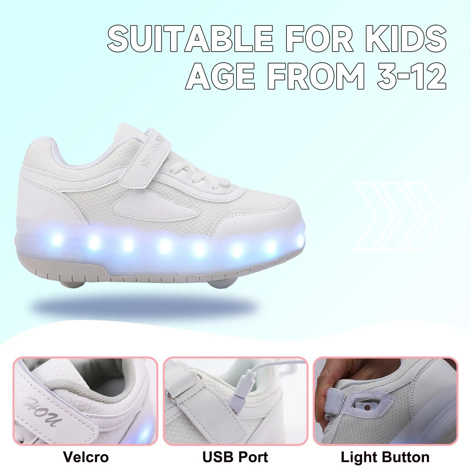 Kids LED Roller Skate Shoes with Double Wheels Rechargeable Retractable Wheels Light Up Sneakers for Christmas Birthday Gifts