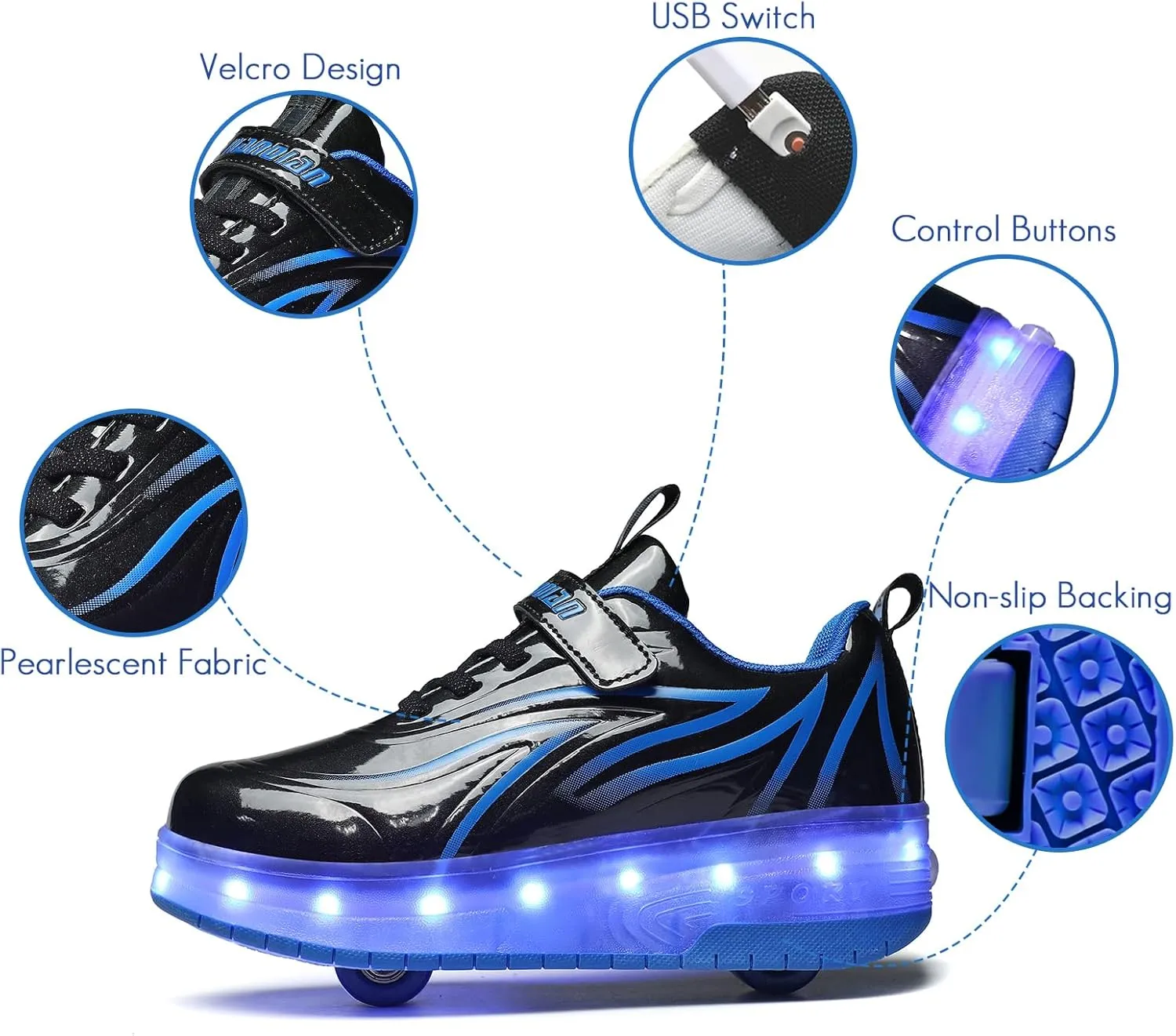 Kids Light Up Shoes with Wheels USB Chargable Colorful Light Up Roller Skate Shoes