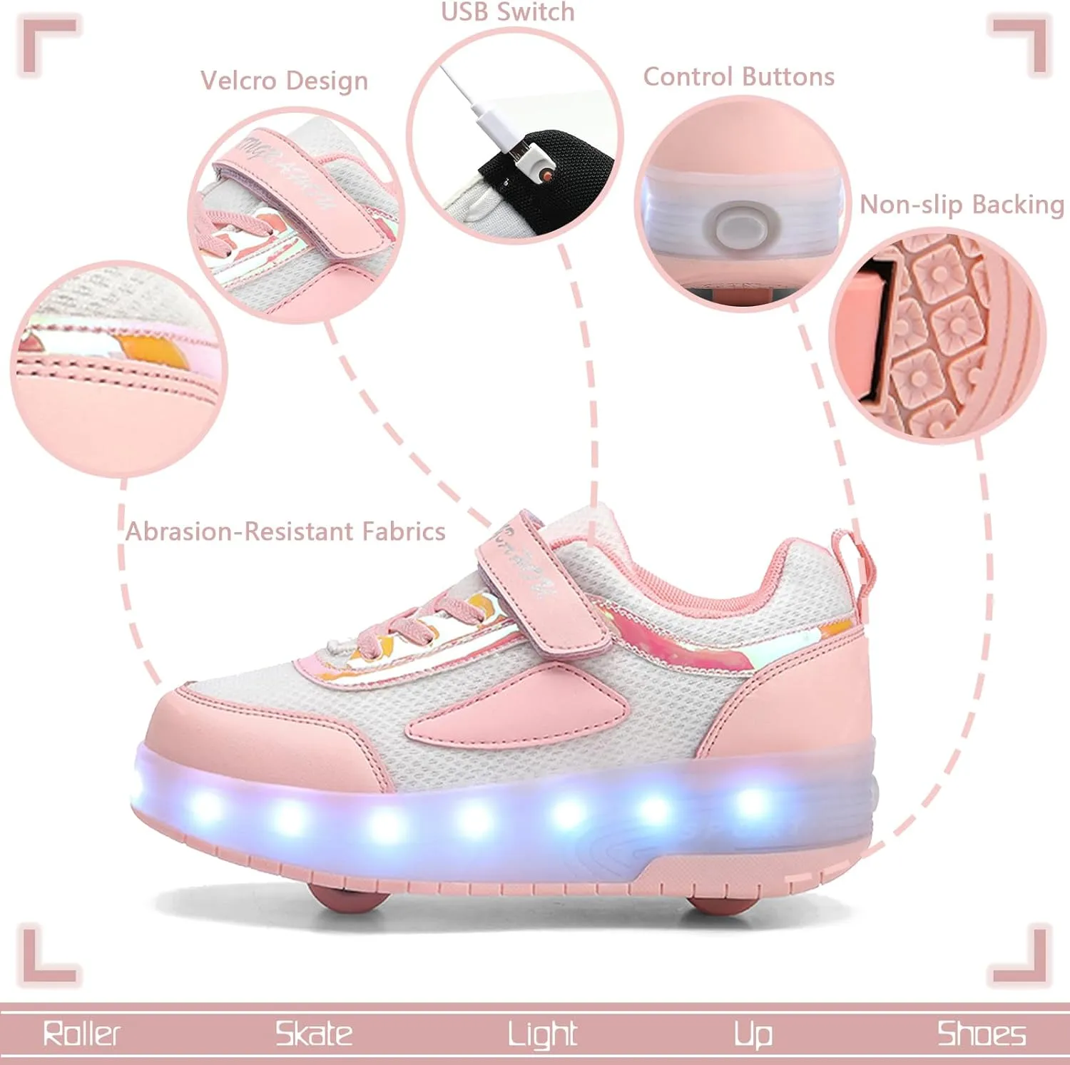 Kids Light Up Shoes with Wheels USB Chargable Colorful Light Up Roller Skate Shoes