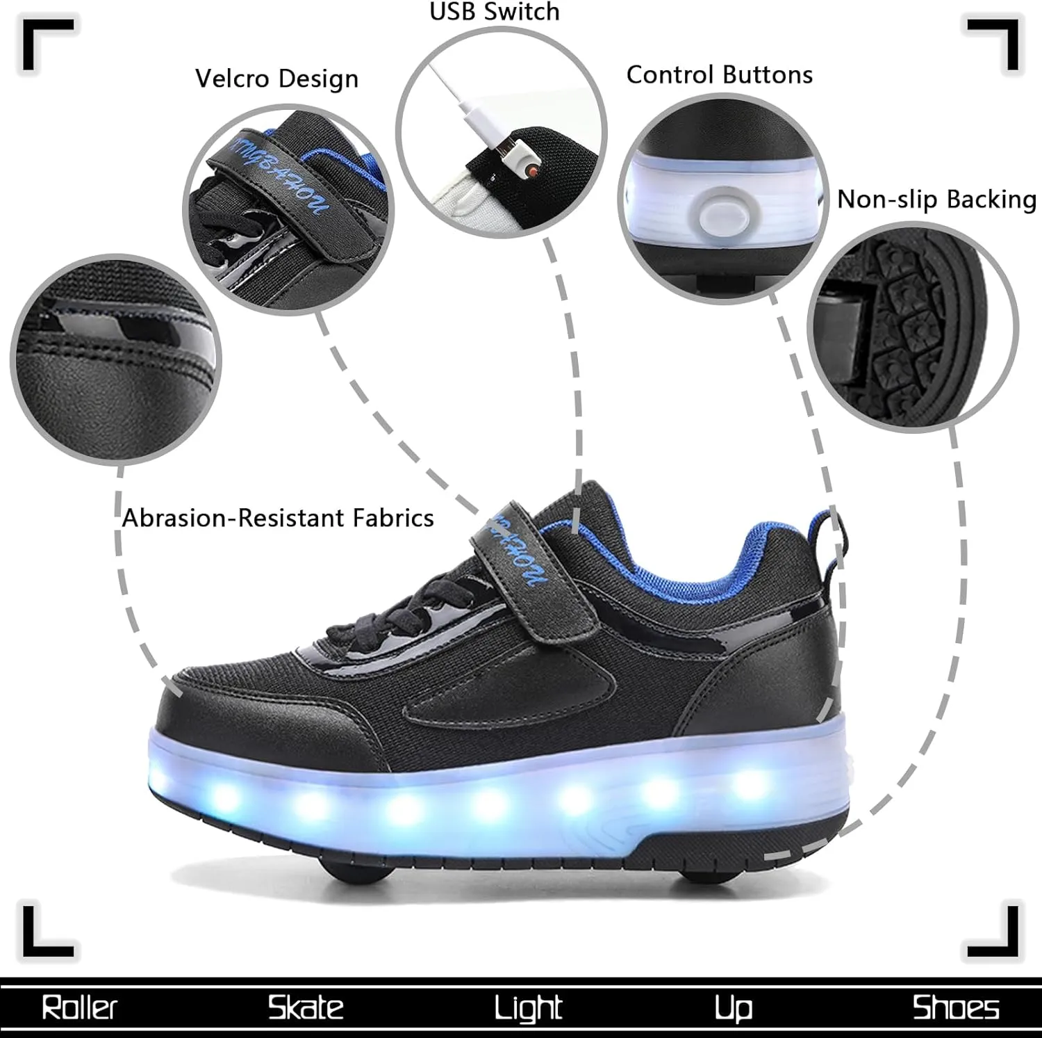 Kids Light Up Shoes with Wheels USB Chargable LED Light Up Roller Skates Shoes Best Gift for Christmas Halloween
