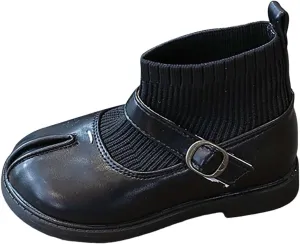 Kids Toddler Girls Mary Jane Buckle Ankle Boots Flat Socks Shoes Fashion Sweet Chunky Leather Berry Easy 21 Girls Boots