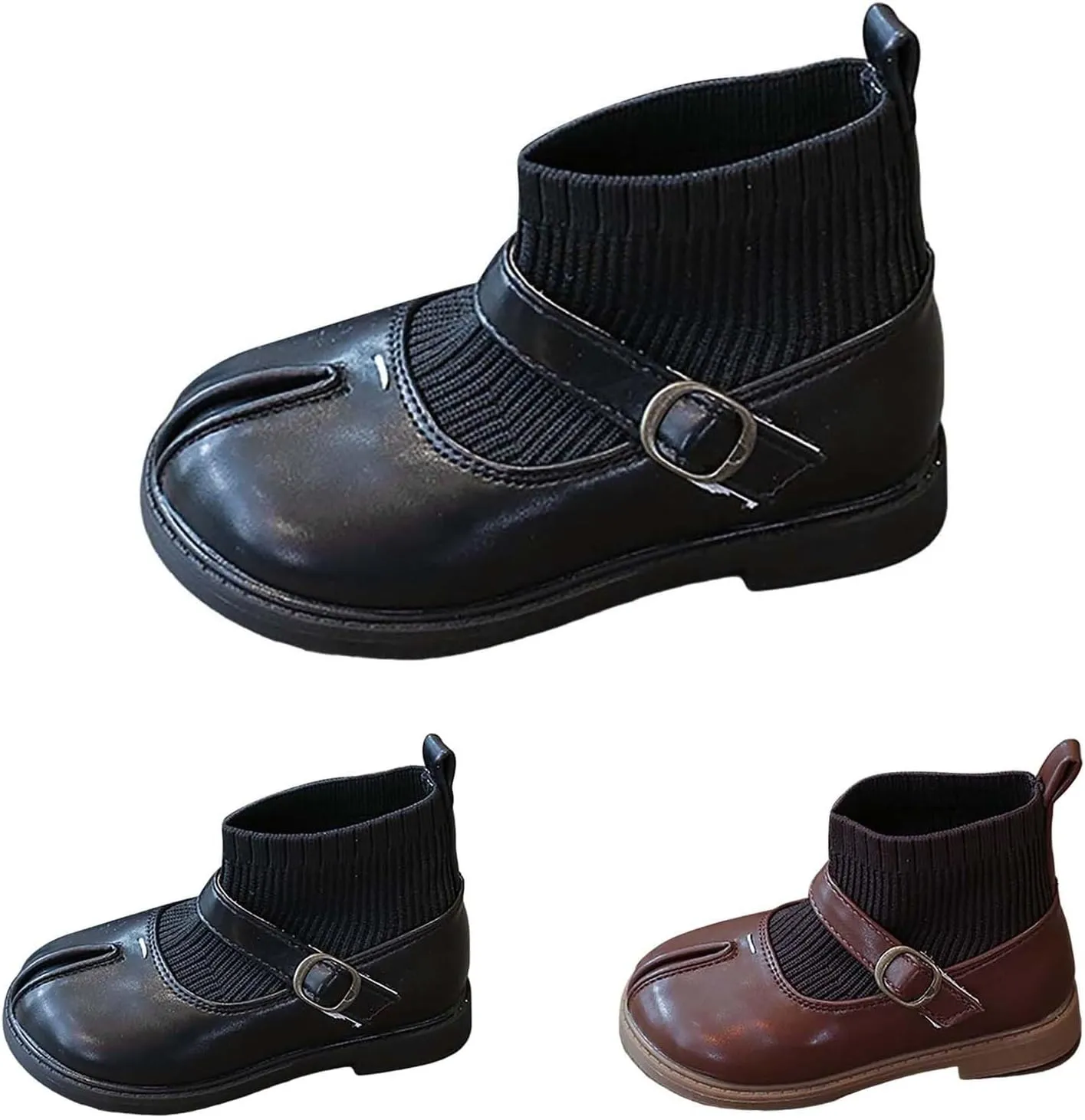 Kids Toddler Girls Mary Jane Buckle Ankle Boots Flat Socks Shoes Fashion Sweet Chunky Leather Berry Easy 21 Girls Boots