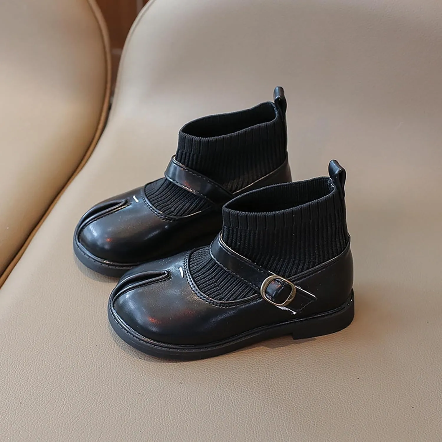 Kids Toddler Girls Mary Jane Buckle Ankle Boots Flat Socks Shoes Fashion Sweet Chunky Leather Berry Easy 21 Girls Boots