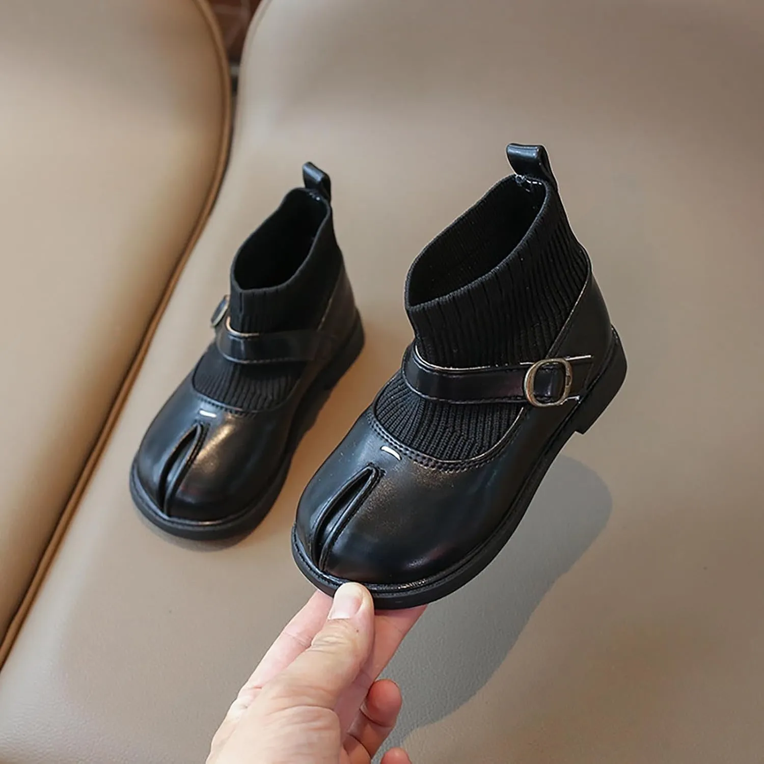 Kids Toddler Girls Mary Jane Buckle Ankle Boots Flat Socks Shoes Fashion Sweet Chunky Leather Berry Easy 21 Girls Boots