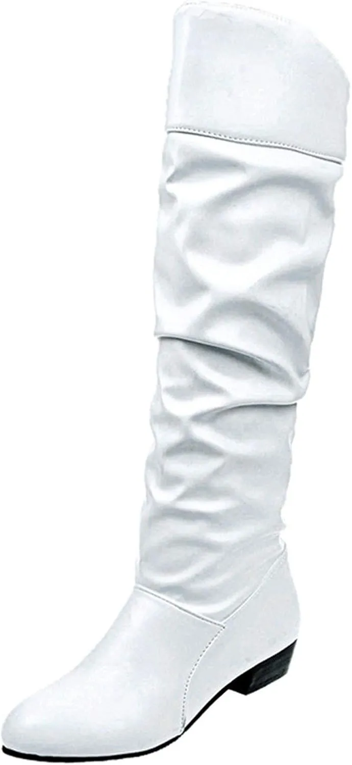 Knee High Boots Women Chunky Heel Round Toe Tall Boots High Heel Side Zipper Long Boots Office Dress Tall Boots