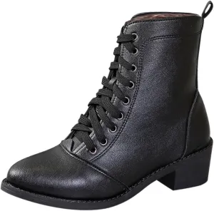 Lace Up Boots For Women Winter Boots Black Combat Boots Mid Calf Ankle Boots Low Heel Victorian Boots Pirate Boots