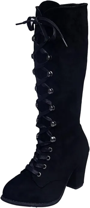 Lace Up Platform Boots for Women Low Heel Fashion Dressy Mid Calf Boots Lace up Combat Boots Leather Winter Boots Medieval Steampunk Boots Renaissance Cosplay