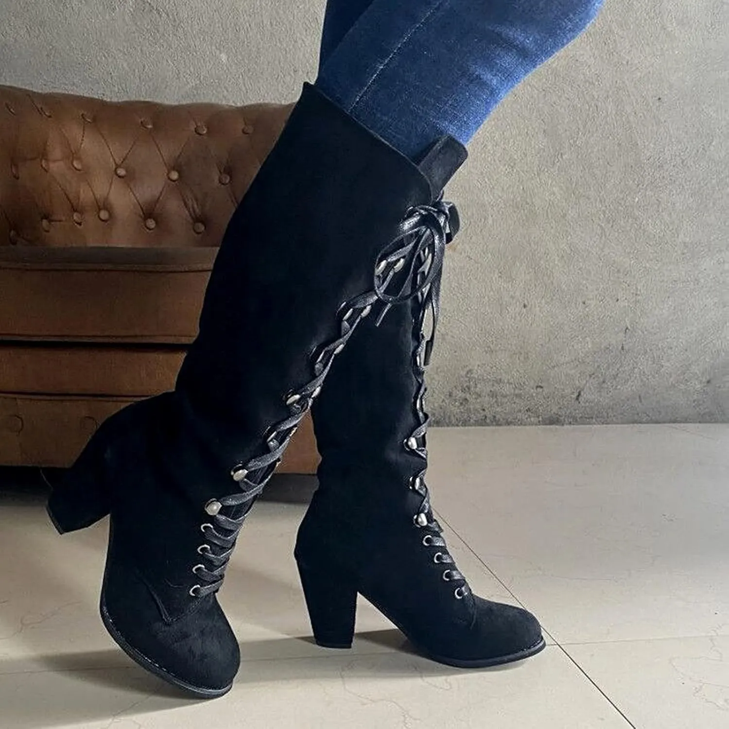 Lace Up Platform Boots for Women Low Heel Fashion Dressy Mid Calf Boots Lace up Combat Boots Leather Winter Boots Medieval Steampunk Boots Renaissance Cosplay