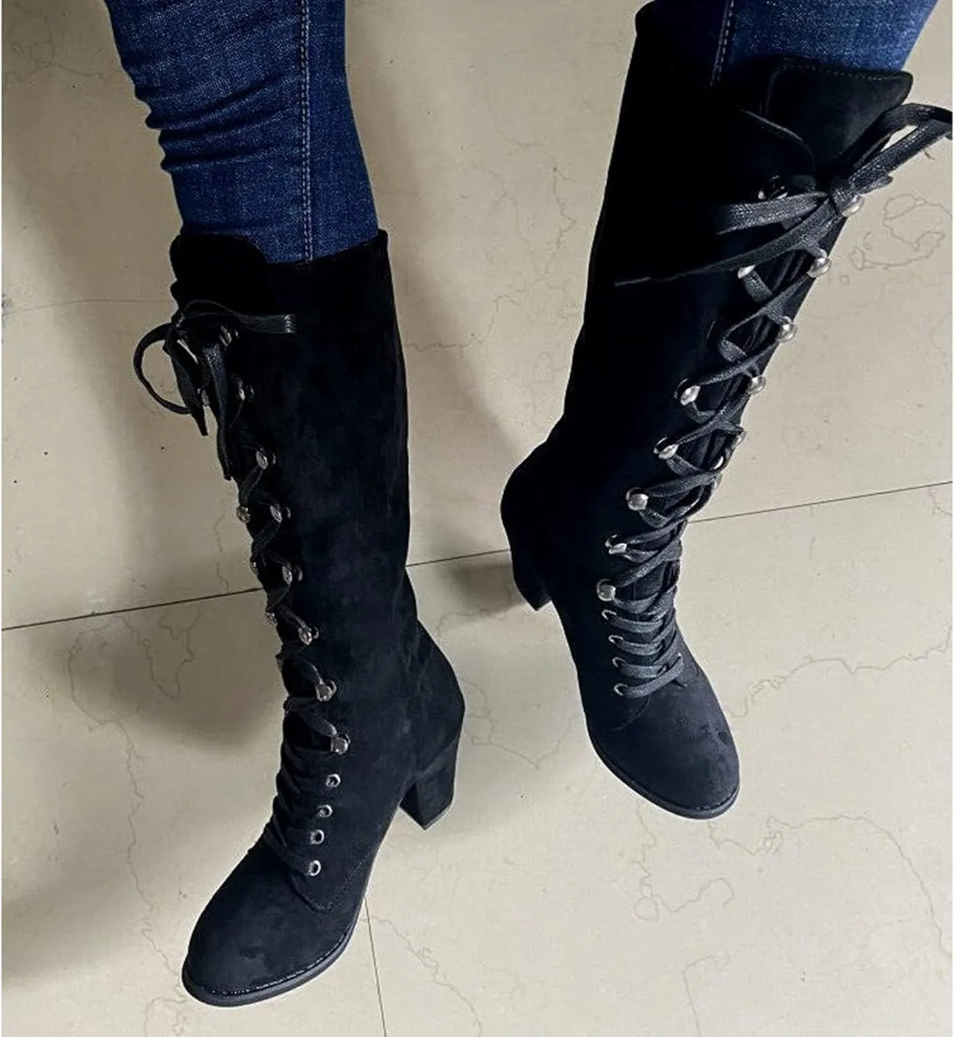 Lace Up Platform Boots for Women Low Heel Fashion Dressy Mid Calf Boots Lace up Combat Boots Leather Winter Boots Medieval Steampunk Boots Renaissance Cosplay