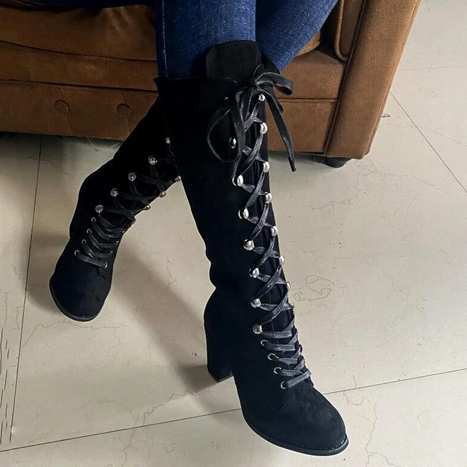 Lace Up Platform Boots for Women Low Heel Fashion Dressy Mid Calf Boots Lace up Combat Boots Leather Winter Boots Medieval Steampunk Boots Renaissance Cosplay