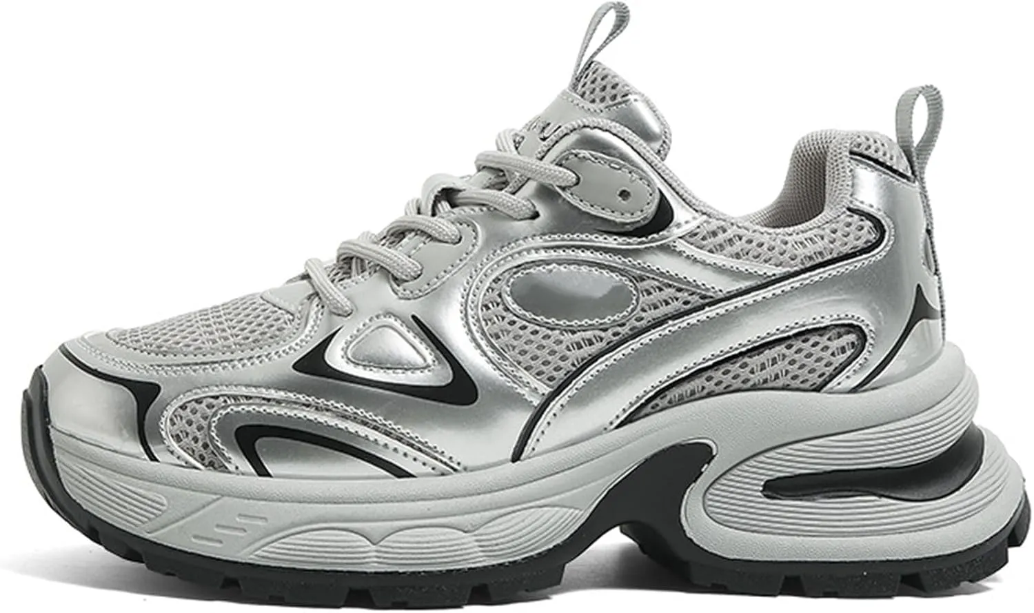 Lace-Up Platform Sneakers - Fashionable Dad Shoes for Women with Versatile for Spring and Autumn in Breathable Mesh,Silver Casual Trainers,Silver-37