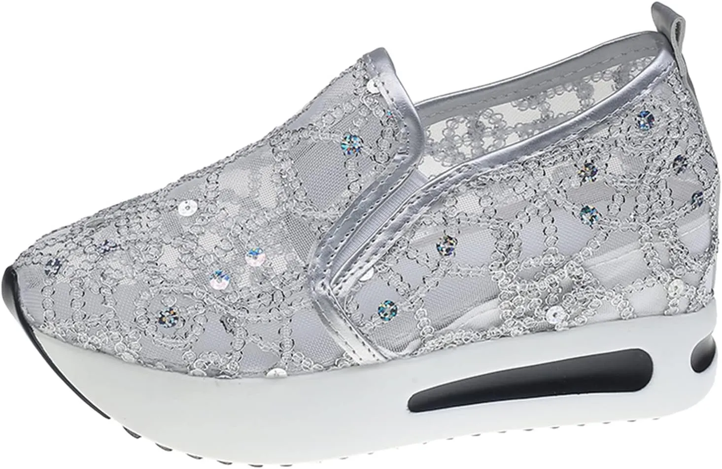 Ladies Fashion Breathable Knitted Mesh Pointed Flat Bottomed Casual Single Shoes Sandals with Heel Women (Silver, 7)