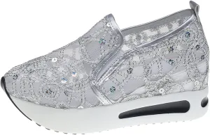 Ladies Fashion Breathable Knitted Mesh Pointed Flat Bottomed Casual Single Shoes Sandals with Heel Women (Silver, 7)