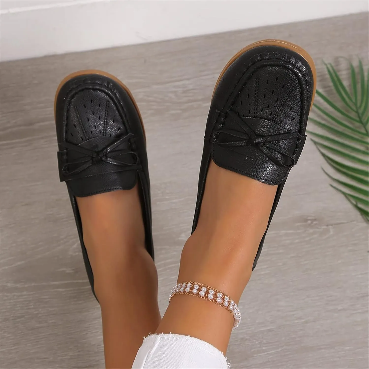 Ladies Fashion Solid Color Breathable Hollow Leather Bow Women Wedges Boots Platform Shoes Slip on Boots Fashion Casual