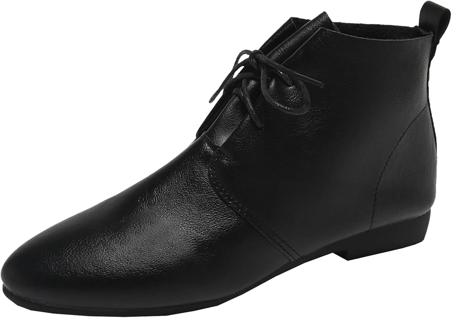 Ladies Retro Solid Pointed Toe Flat Lace Up Ankle Boots Western Short Boots Leather Boots for Men