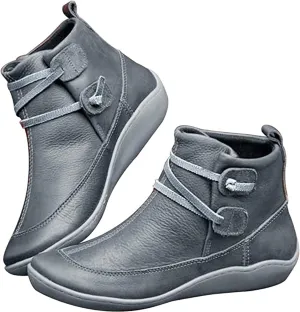Ladmiple Boots For Women Ankle Booties Western Cowboy Cowgirl Round Toe Short Booties Classic High Top Combat Walking Shoes