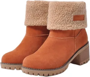 Ladmiple Snow Boots For Women Tall Mid Calf Warm Fur Lined Winter Boots Outdoor Slip On Comfortable Fashion Walking Shoes