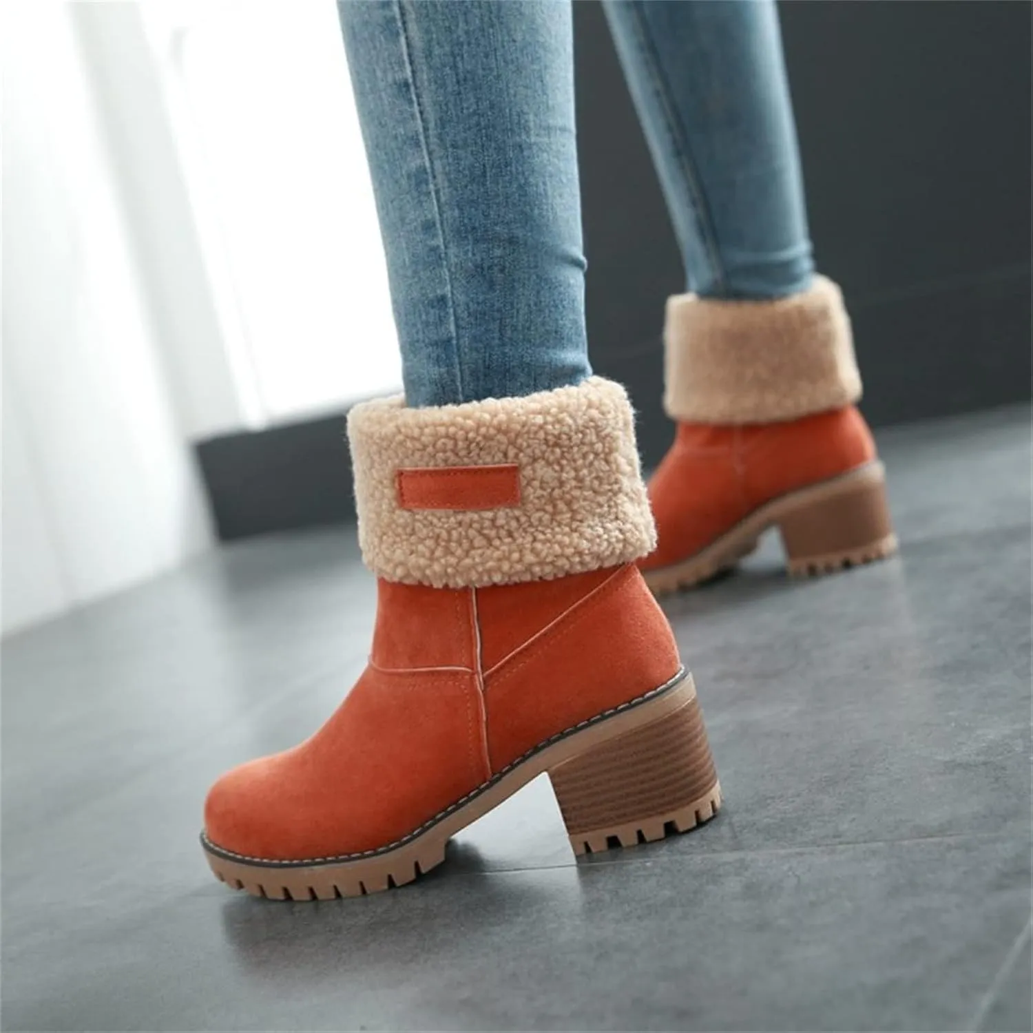 Ladmiple Snow Boots For Women Tall Mid Calf Warm Fur Lined Winter Boots Outdoor Slip On Comfortable Fashion Walking Shoes