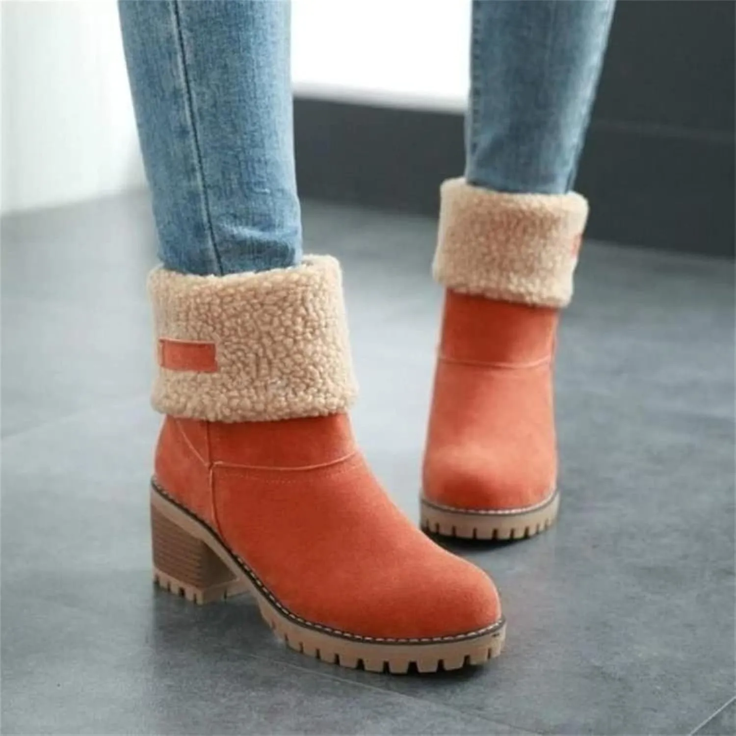 Ladmiple Snow Boots For Women Tall Mid Calf Warm Fur Lined Winter Boots Outdoor Slip On Comfortable Fashion Walking Shoes