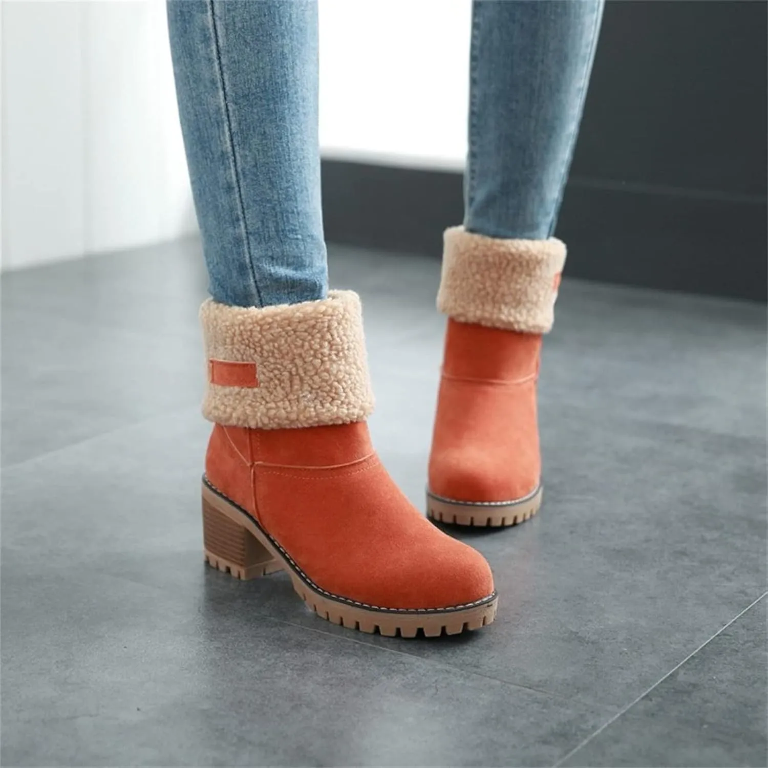Ladmiple Snow Boots For Women Tall Mid Calf Warm Fur Lined Winter Boots Outdoor Slip On Comfortable Fashion Walking Shoes