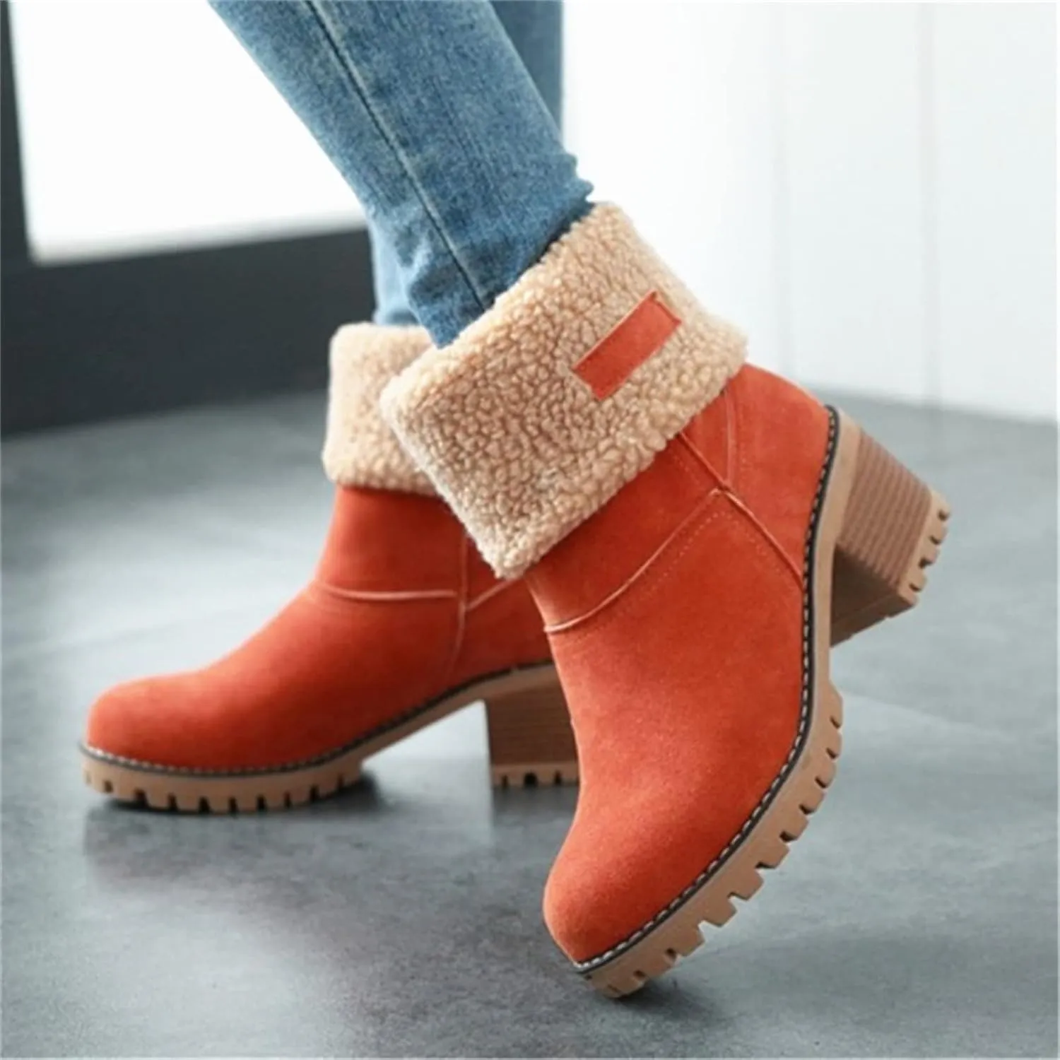 Ladmiple Snow Boots For Women Tall Mid Calf Warm Fur Lined Winter Boots Outdoor Slip On Comfortable Fashion Walking Shoes