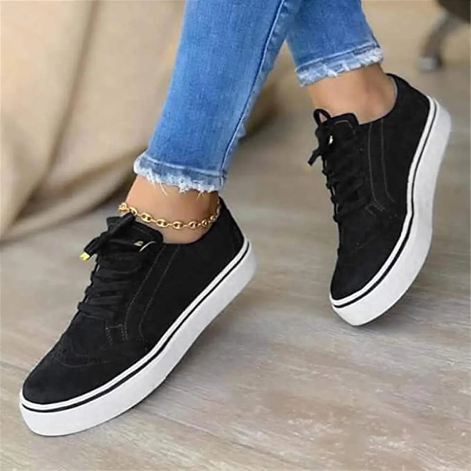 Lausiuoe Shoes for Women Sneakers Slip On Fashion Canvas Shoes Round Toe Non-Slip Casual Comfortable Walking Flat Loafers