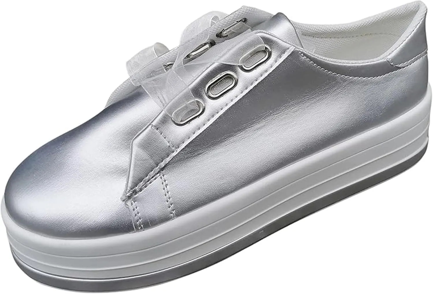 Lausiuoe Shoes for Women Sneakers Trendy Slip On Loafers Shoes Fashion Leather Sneakers Casual Comfortable Flat Walking Shoes