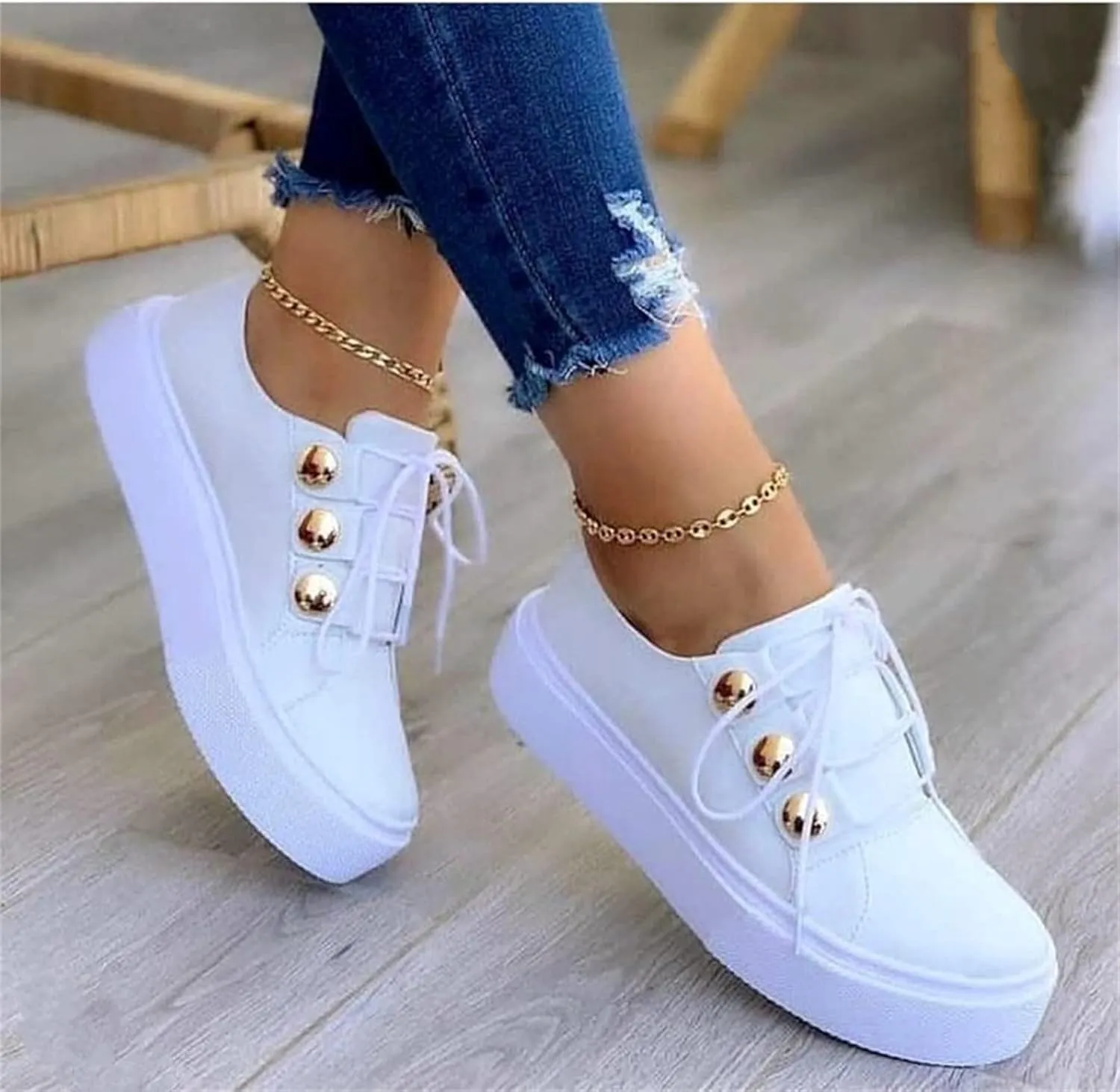 Lausiuoe Shoes for Women Sneakers Trendy Slip on Sneakers Non Slip Fashion Casual Comfortable Walking Leather Flat Loafers
